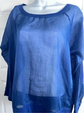 Pablo Gérard Darel Sheer Cotton Blue Top Elbow Patch Size 38